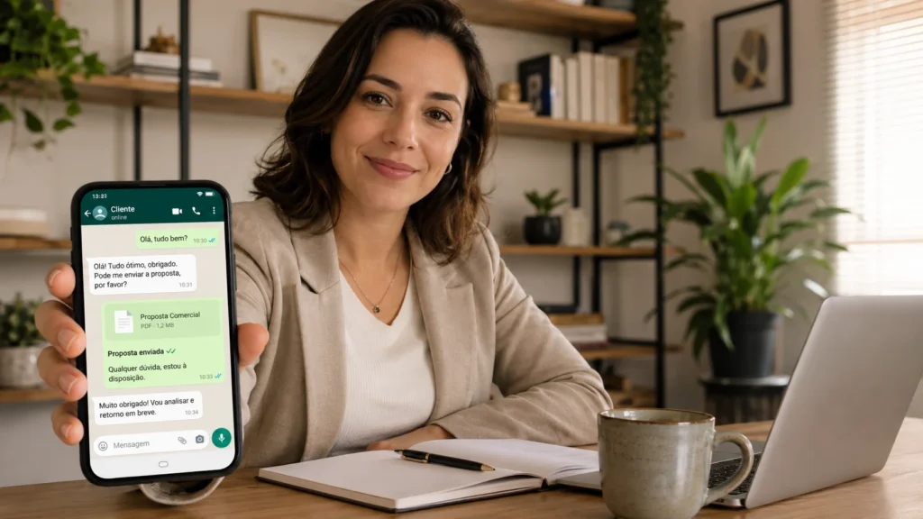 MEI enviando orçamento profissional para cliente pelo WhatsApp.