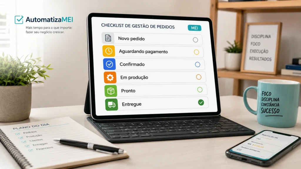 checklist de status para controlar pedidos sendo MEI