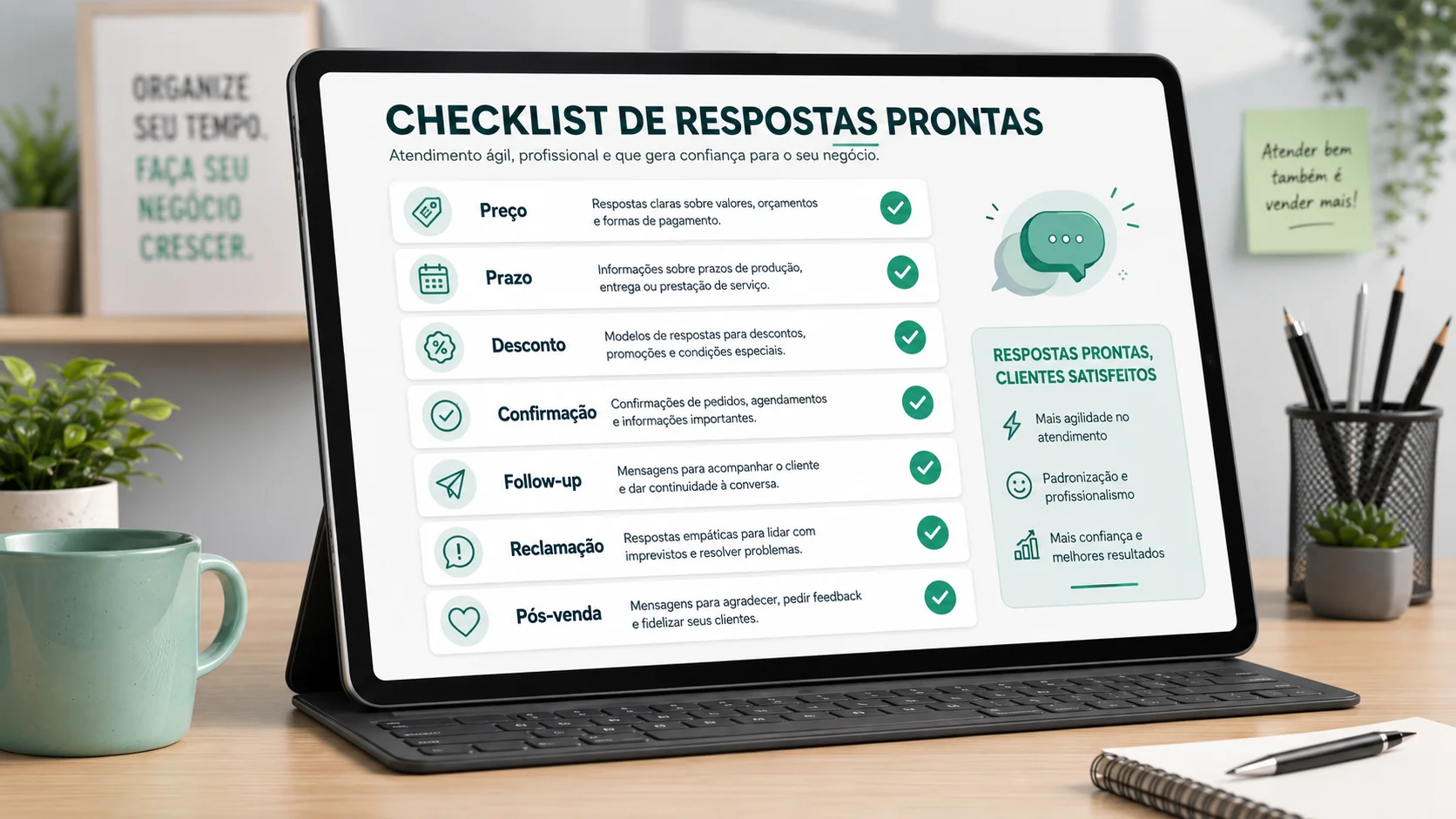 checklist de respostas prontas para atendimento no WhatsApp sendo MEI