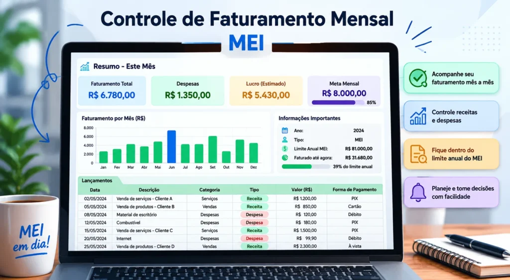 Planilha de faturamento mensal para microempreendedor individual.