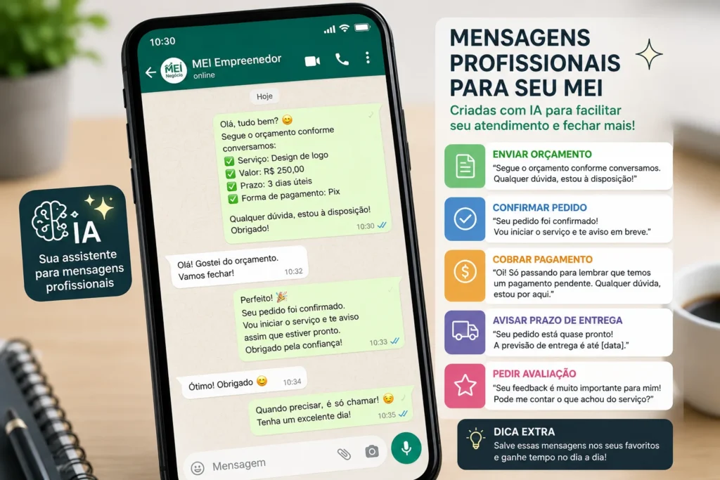 Mensagens prontas com IA para atendimento de clientes MEI
