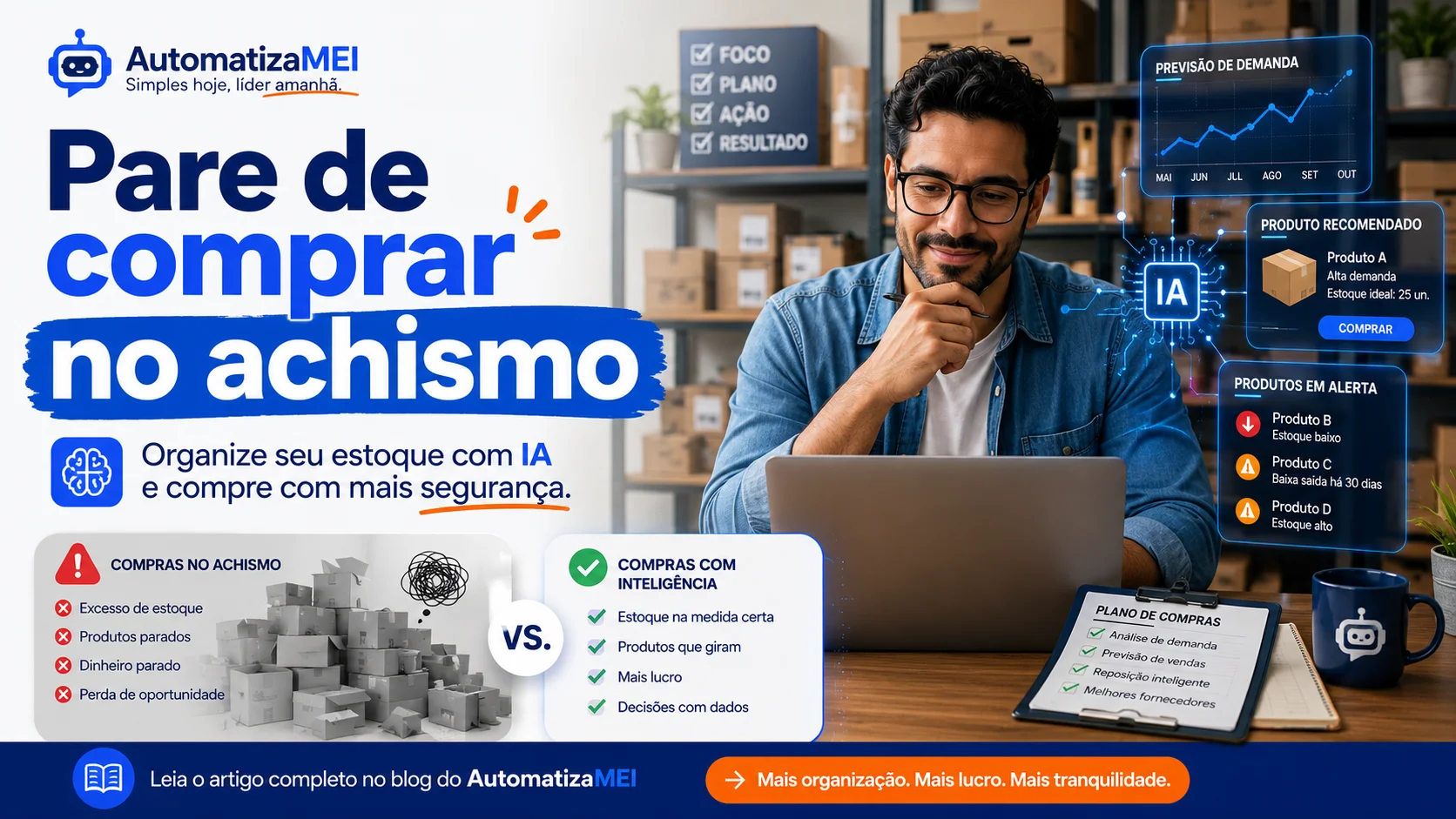 Chamada para MEI organizar estoque e evitar compras erradas com IA