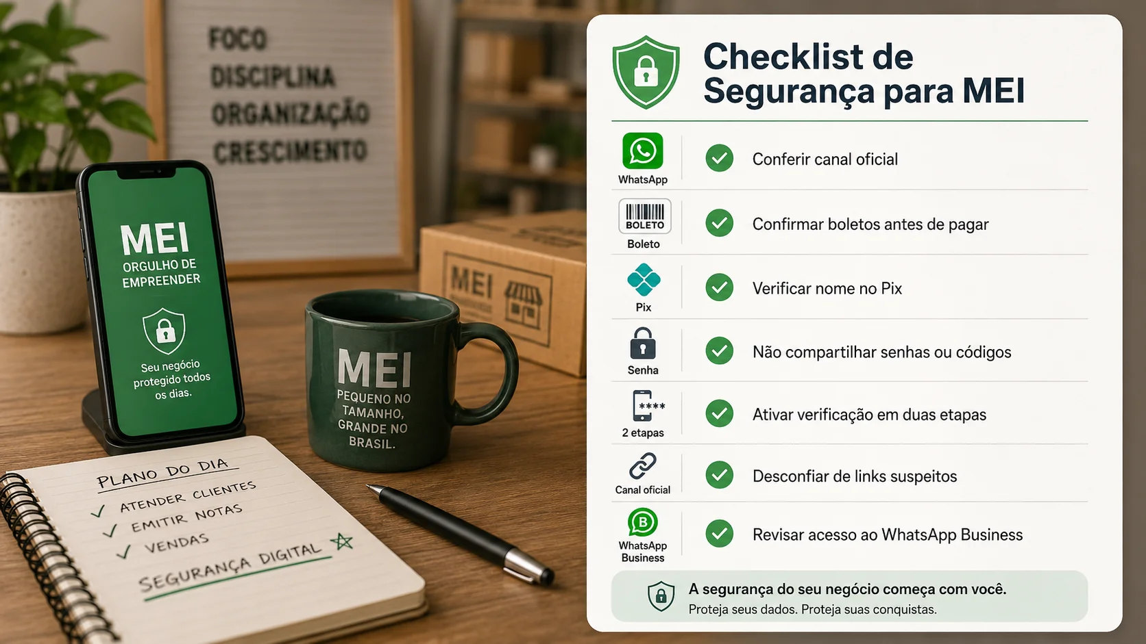 Checklist de segurança digital para MEI evitar golpes com IA